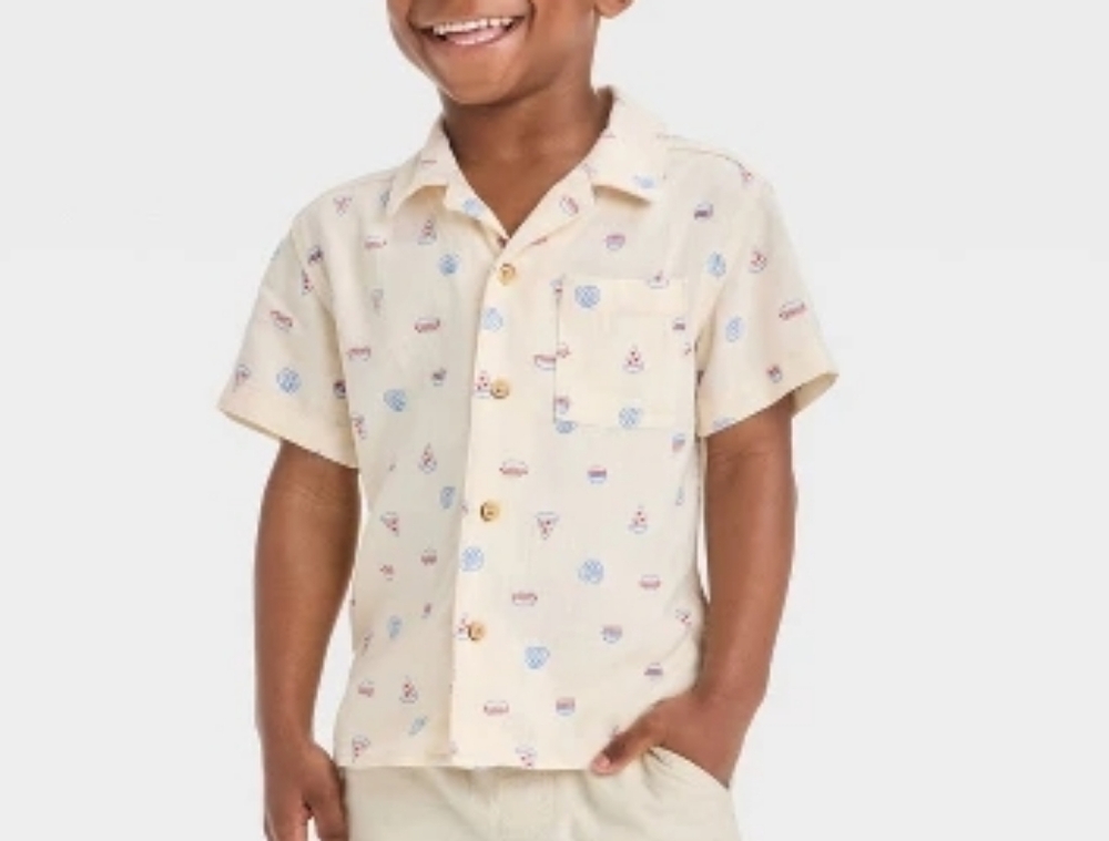 Cat & Jack Cream Button-Down Shirt with Fun Print